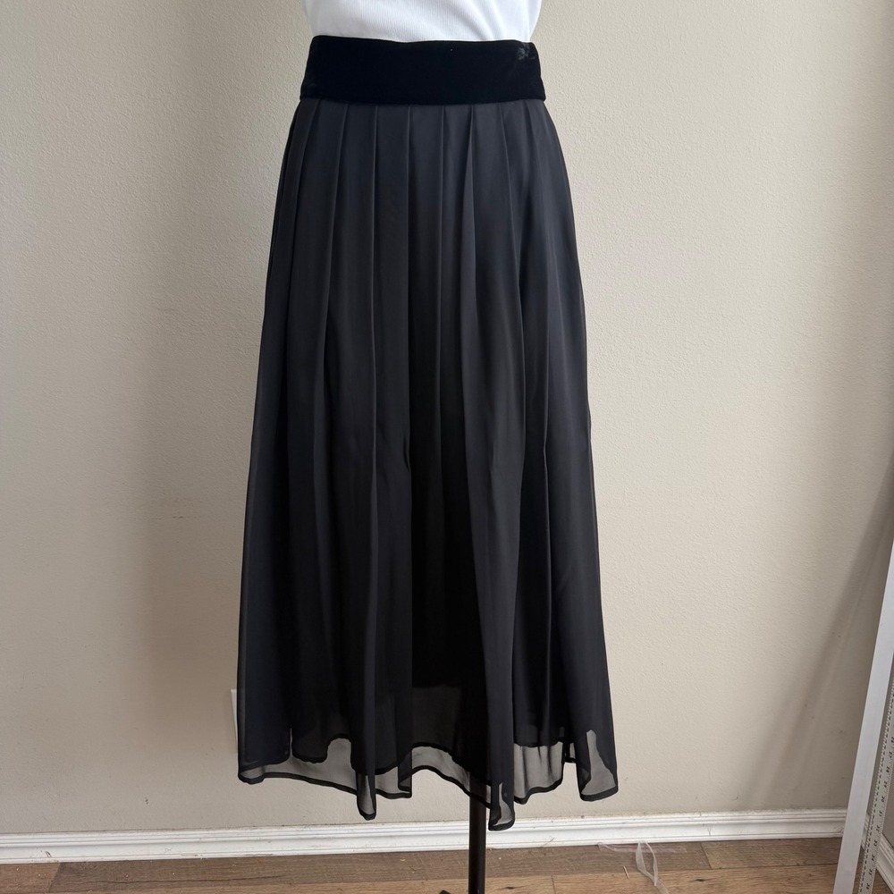 Vintage Paul Alexander Silk Skirt 8 Black Chiffon Velvet Waist Balletcore Goth